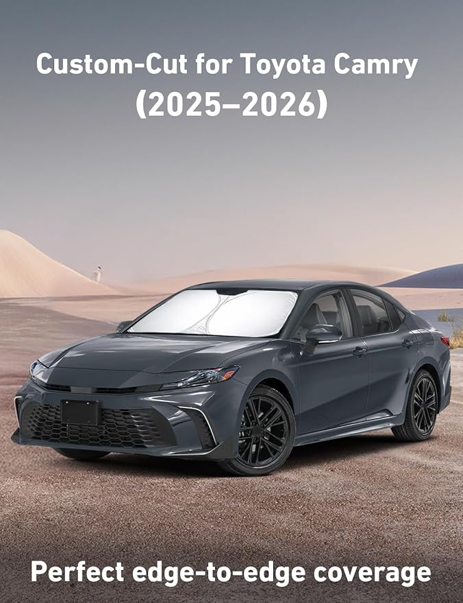 Windshield Sunshade Compatible for Toyota Camry 2025 2026, Hybrid, LE, SE, SE Nightshade, XLE, XSE, TRD, Sun Visor for Front Windshield Sun Shade Cover, UV Heat Protector, Car Accessories
