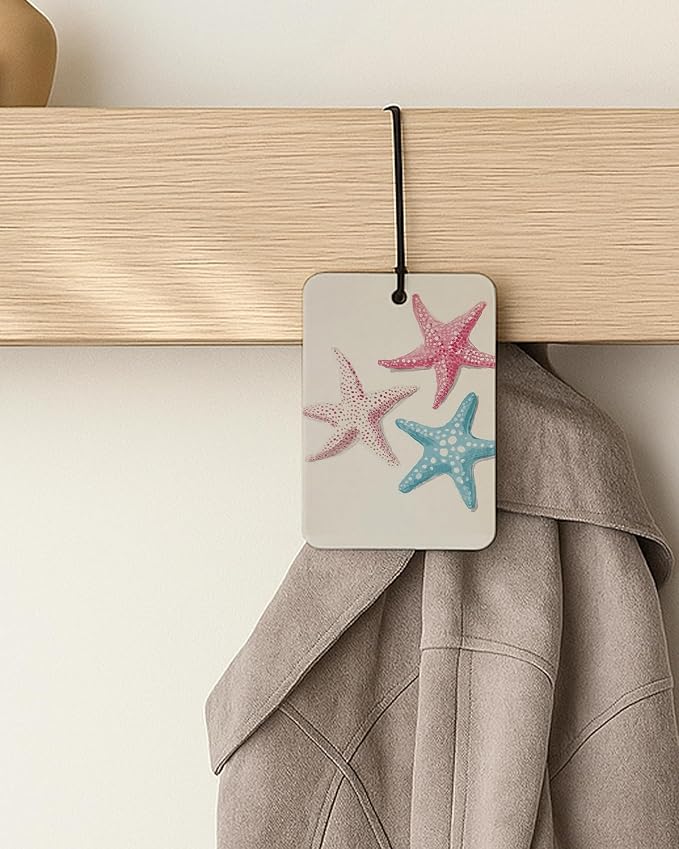 Coastal Beach Car Air Freshener 4 Pcs Coconut Scented, Ocean Waves Surfboard Conch Starfish Car Accessories Mirror Decor for Women, Beachy Hanging Air Freshener for Cars Closet Drawer Books
