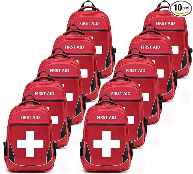 First Aid Bag Empty Red Emergency Medical Bag First Responder Trauma Multi-Pocket Traveling Field Trips Camping Essentials (Red, Pack of 10)