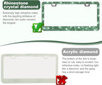 2 Pack Bling License Plate Frames for Women, Sparkly Rhinestone Diamond Car Accessories with Glitter Crystal Caps (Dark Green)