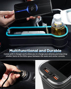 RGB Color Changing LED Car Seat Gap Filler Organizer Console Side Seat Gap Storage Box with Cup Holders and USB Chargers for Car Interior Accessories (2 Pack)