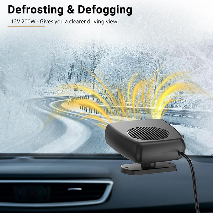 200W Portable Car Heater, 12 Volt Heater for Car, Auto Car Heaters, Car Windshield Defogger Defroster,2 in 1 Fast Heating & Cooling, Auto Ceramic Heater Fan 360 Degree Rotary Defroster Defogger