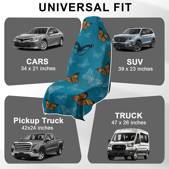 2 Pack Car Towels Seat Cover with Storage Bag, Multifunctional Microfiber Towel for Gym Outdoor Sport Running,Picnic, Beach, Pet Dog Travel,Fits Car SUV Truck (Blue Butterflies)