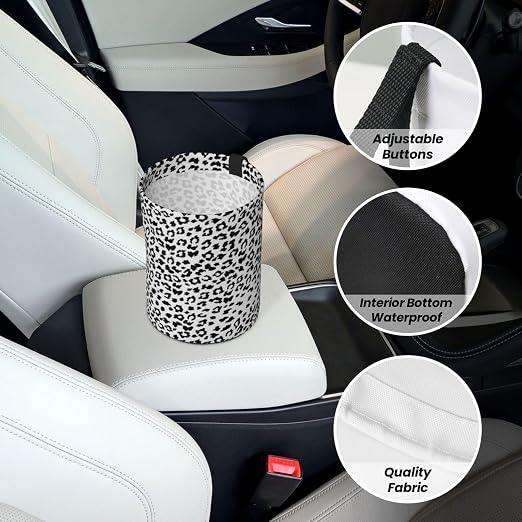 Car Trash Bag Snow Leopard Print Hanging Back of Seat Car Portable Trash Bag Snow Leopard Print Waterproof One-Handed Portable Strap Drawstring Garbage Bags 2 Pieces Car Coasters