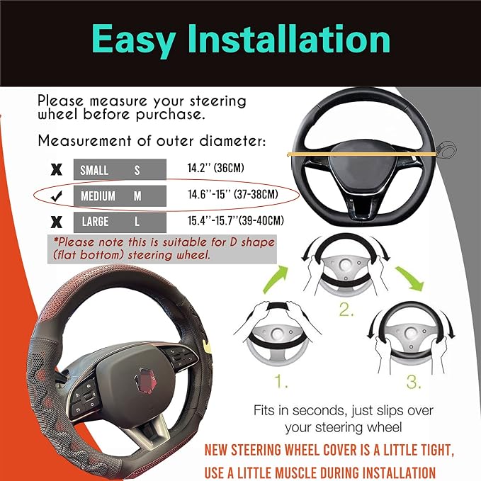 D Shaped 14.5-15 Inch Steering Wheel Cover Great Grip with 3D Honeycomb Anti-Slip Design, Flat Bottom 14.5-15 Inch (Wine Red)