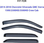 Tape-On Window Visors Rain Guards Compatible with 2014-2018 Chevrolet Silverado GMC Sierra 1500/2500HD/3500HD Double Cab, Durable Smoke Deflectors,Side Window Shades Rain Snow Sun Wind Protection