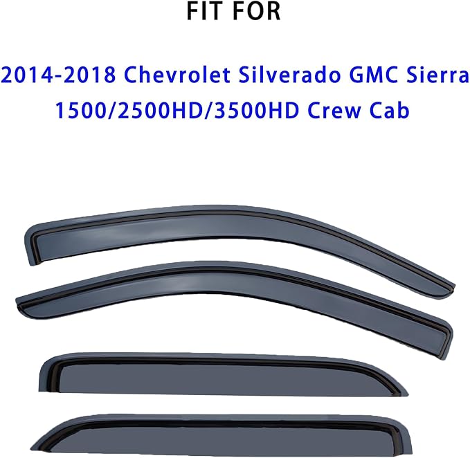Tape-On Window Visors Rain Guards Compatible with 2014-2018 Chevrolet Silverado GMC Sierra 1500/2500HD/3500HD Double Cab, Durable Smoke Deflectors,Side Window Shades Rain Snow Sun Wind Protection