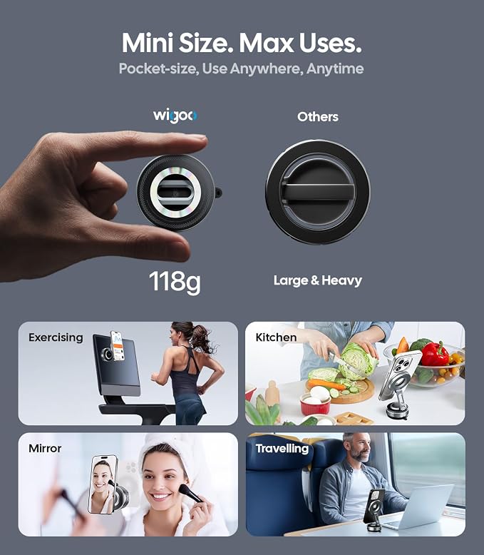 Vacuum Magnetic Phone Holder for Car for Magsafe [80LBS Suction & 3000gf Magnetic] 360° Adjustable Car Phone Mount, for iPhone 17 Pro Max 16 15 14 13 12 Air Plus, Gray