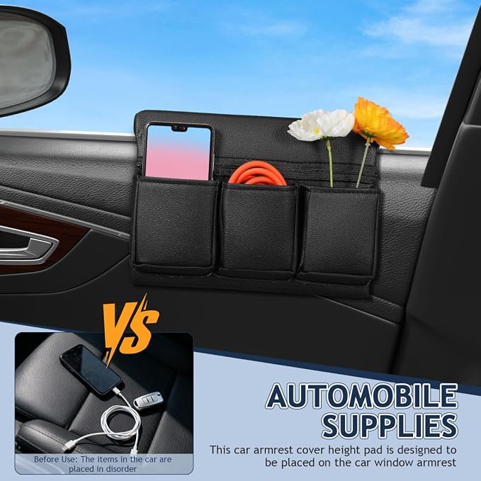 Car Armrest Cover Height Pad Auto Armrest Cushion with Pocket Car Door Pad for Window Sill Universal Extender Side Door Elbow Rest Organizer for SUV Truck Sedan
