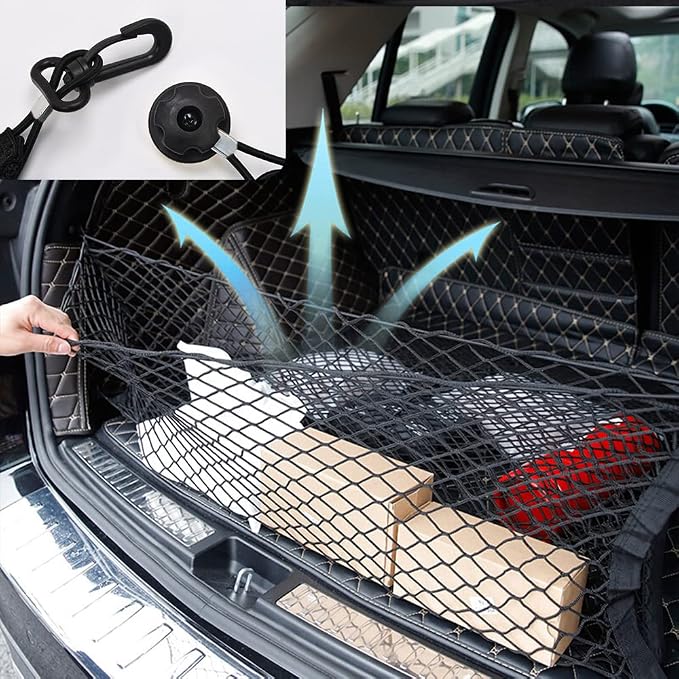 Car Rear Cargo Net with Good Elasticity&Tensile Strength Trunk Net Organizer for SUV Truck,Ideal Car Net Keeps Overlanding Accessories (L 43.3' x15.74'')