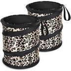 Car Trash Can, 2 Packs Mini Car Garbage Can, Collapsible Trash Bin | Pop-Up Trash Can for Front Back Seat, Portable Trash Bag Hanging for Vehicle SUV Rv Truck Accessories Interior, Leopard Print
