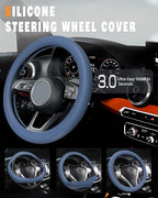 Car Steering Wheel Cover, Thin Anti-Skid Silicone Steering Wheel Cover for Men & Women, Universal Automotive Interior Accessories for Most Cars (Dark Blue)