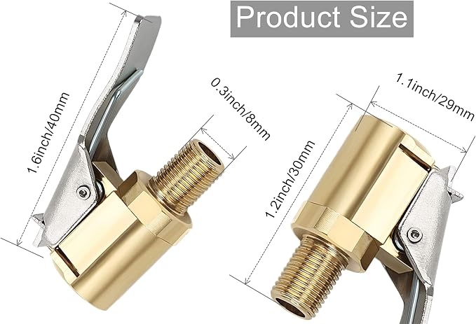 Tire Air Chuck with Clip Adapter, Brass Locking Tire Inflator Nozzle Adapter Connect, No Leakage Tire Chucks for Vehicle Inflator Compressor Pump Connect Accessories Tool 8mm 1Pack