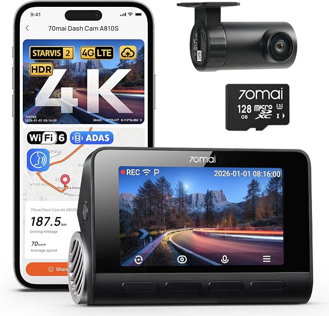 4K Dash Cam Front and Rear, 4K+1080P Dual STARVIS 2 Car Dash Camera for Cars, 4G LTE Remote Access, AI Motion Detection, WiFi 6, 5 GPS, 24H Parking Mode, HDR Night Vision, Voice Control, ADAS