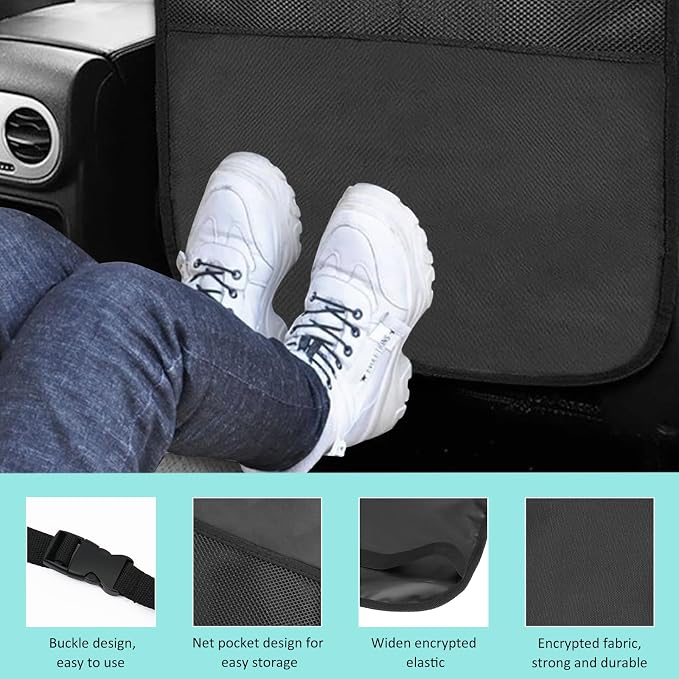 2 PCS Kick Mat Back Seat Protector, Waterproof Auto Seat Back Cover Protector with 2 Mesh Pockets, Anti-Mud Backseat Protective Cover Large Kick Mats for Car Truck SUV