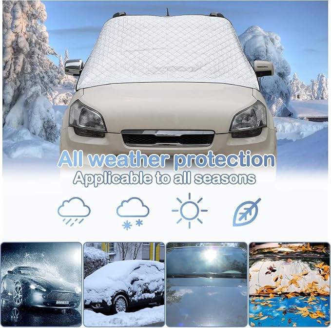 Car Windshield Snow Cover Compatible with Kia Soul 2010-2023 2024 2025+, Windshield Cover for Ice and Snow, 4-Layer Protection for Snow, Ice, UV, Frost Wiper & Mirror Protector, Sunshade Cover
