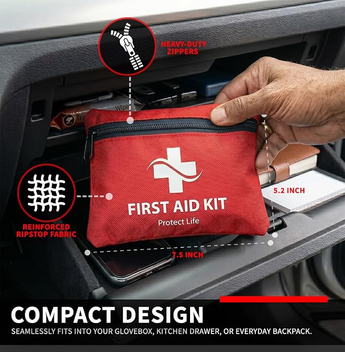 Doctor Developed Mini First Aid Kit, 100 Piece Waterproof Emergency Kit for Car, Boat, Camping & Travel, Includes Emergency Blanket, Tourniquet & First Aid Guide