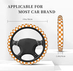 Yellow Checkered Steering Wheel Cover for Women,Universal Auto Steering Wheel 14-15 Inch Car Interior Accessories with 2PCS Car Coasters,Suitable for Men and Women