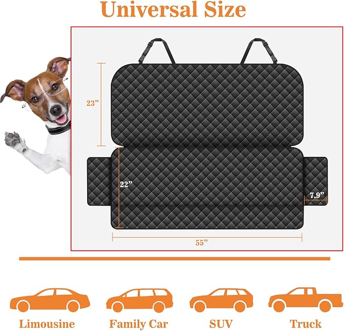 Dog Car Seat Cover for Back Seat, Scratch Proof Nonslip Pet Car Seat Cover, 4 Layers Waterproof Heavy Duty Back Seat Pet Cover for Dogs with Storage Bag (Black)