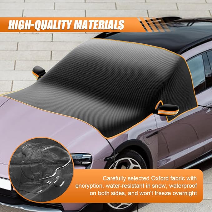 Magnetic Car Windshield Snow Cover, Windproof Car Sunshade with Elastic Strap & Hook, Automotive Windscreen Frost Cover, Winter Vehicle Side Window&Mirror Protector Accessories (Orange Eage)