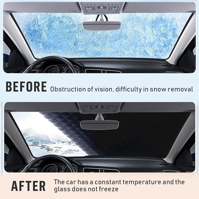 Car Windshield Snow Ice Cover with Side Mirror and Elastic Hook, 5 Magnetic Automotive Windshield Snow Frost Cover, Foldable Car Windshield Sun Shade for Most Cars, SUV/Truck/MPV(61"x46"Inch)