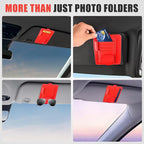 Sunglass Holder for Car Visor, Multi-Pocket Leather Car Sun Visor Organizer with Ticket Pens Card Clip, Sunglasses Holders,Suitable Eyeglasses,Car Accessories Keep Tidy (Red)