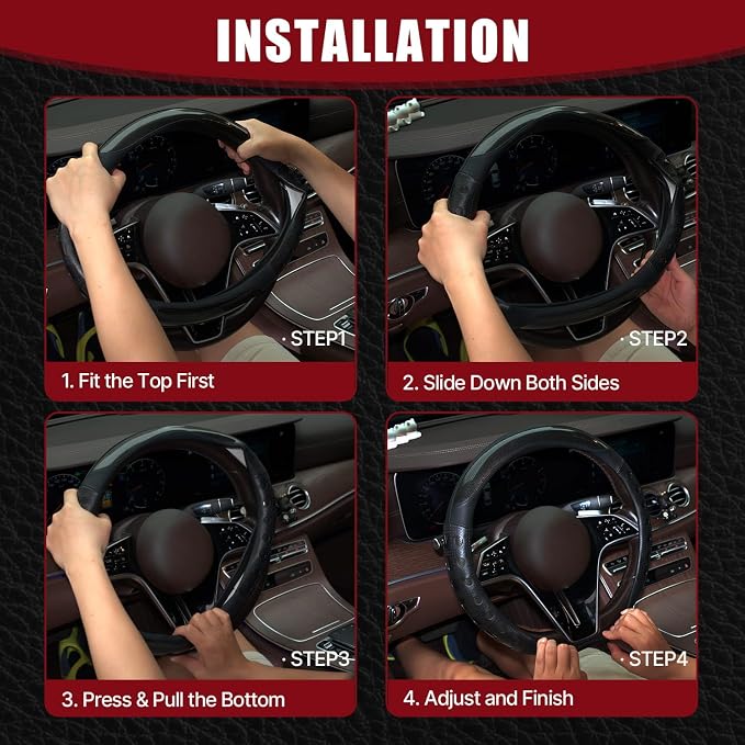 Hiseanllo Car Steering Wheel Cover, 14.5-15 Inch Universal Fit, Sporty Anti-Slip Leather Steering Wheel Protector with Glossy Color Accent, Comfortable Grip for Cars, SUVs, Trucks(Silver)
