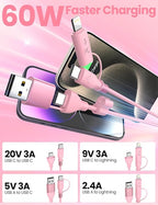 Pink Coiled Car Charging Cable 2-in-1 (USB-C & Lightning), 3FT Cute Car Accessories for iPhone 17/16/15, Samsung Galaxy — Supports Apple CarPlay & Android Auto