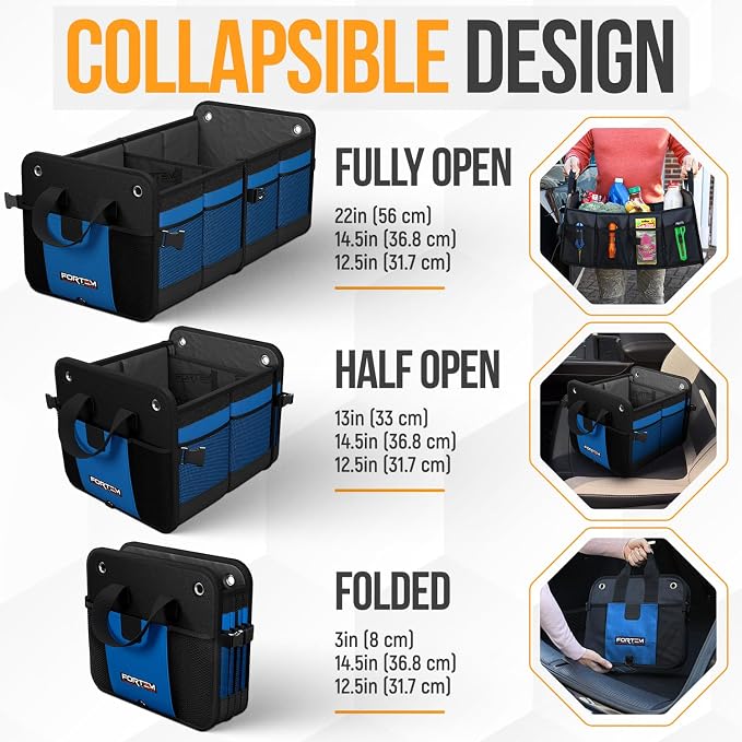 Trunk Organizer For SUV Car Organizer and Storage, Collapsible Multi-Compartment Storage Bag Car Accessories for Women Men, 1680D Oxford, Non Slip Bottom, Adjustable Straps, Soft Cover (65L)