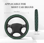 Geometric Steering Wheel Cover Car Elastic Steering Wheel Protector | Bohemian Style Blue Gold Anti-Slip Car Accessories Interior for Women Men Universal 15 Inch