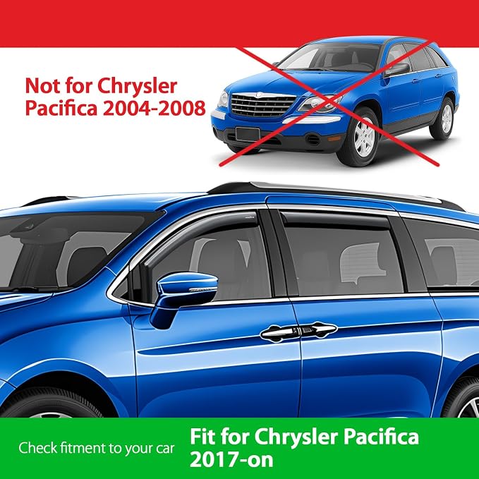 Goodyear Shatterproof in-Channel Window Deflectors for Chrysler Pacifica 2017-2026, Rain Guards, Window Visors for Cars, Vent Deflector, Car Accessories, 4 pcs - GY007974