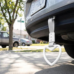 2 Pcs Heart Shaped Car Handle Strap – JD M Drift Charm Rear Bumper Warning Ring Decor for Car Interior Exterior, Subway Bus Handle Accessory, Cute Heart Car Decor Gift for Drivers (White-Silver)