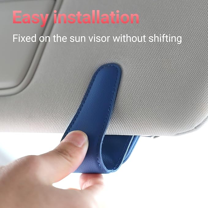 Sunglass Holder for Car Visor Sunglasses Clip Magnetic Leather Glasses Eyeglass Holder Truck Car Interior Accessories Universal for Woman Man -Blue