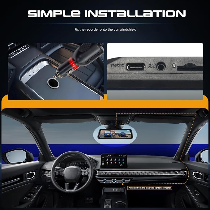 9.66 Inch IPS Mirror Dash Cam 1080P Front 480P Rear Dual Lens Touch Screen Dash Cam Front and Rear 150° Wide Angle Night Vision Loop Recording Reverse Assistance Motion Detection