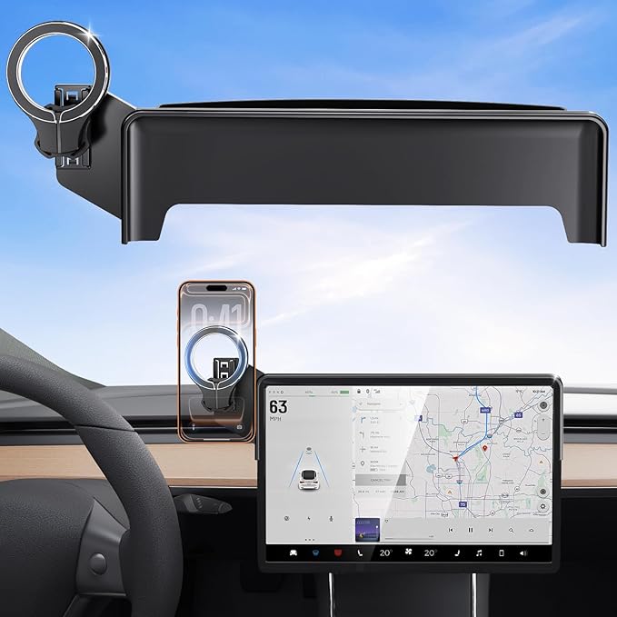 Magnetic Car Mount for Tesla Model Y 2020 2021 2022 2023 2024 & Model 3 2017 2018 2019 2020-2023: 360° Adjustable Car Touch Screen Phone Holder Made for Model 3/Y, for Magsafe iPhone Accessories