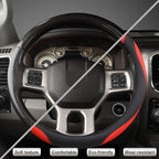 Customized Auto Car Steering Wheel Cover for Dodge RAM 1500 2500 3500, 15.5-16 inch (Black+Red-Large Size)