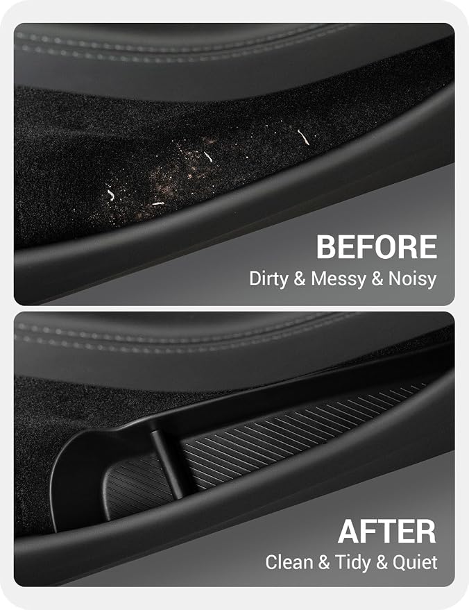 2026 2025 Tesla Model Y Juniper Door Side Storage Box, (Emergency Button Safety) Door Side Pocket Organizer Tray, Waterproof TPE Front & Rear Slot Pocket Liners for Model Y Juniper Model Y L