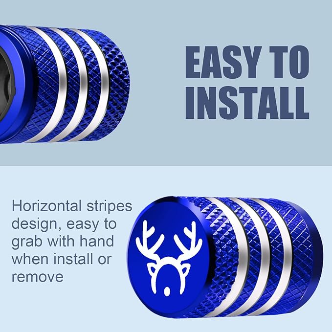 Tire Valve Stem Cap Cover - (5 Pack) Tire Air Cap Corrosion Resistant Christmas Reindeer Antler Antlers Auto Accessories Decoration for Car Truck Bike Blue