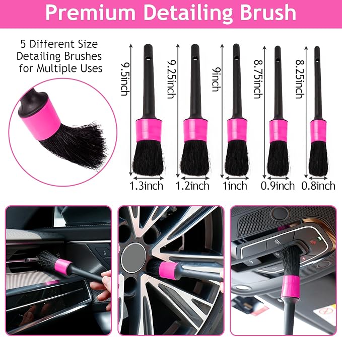 Pink Car Duster Interior Kit, Perfect Car Detailing Brush Kit for Cleaning Windows,Windshield,Dashboard and Air Vents Suitable for All Cars