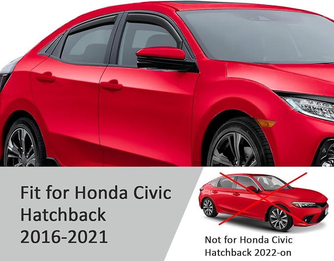 Voron Glass in-Channel Extra Durable Rain Guards for Honda Civic 2016-2021 Hatchback, Window Deflectors, Vent Window Visors, 4 Pieces - 200862