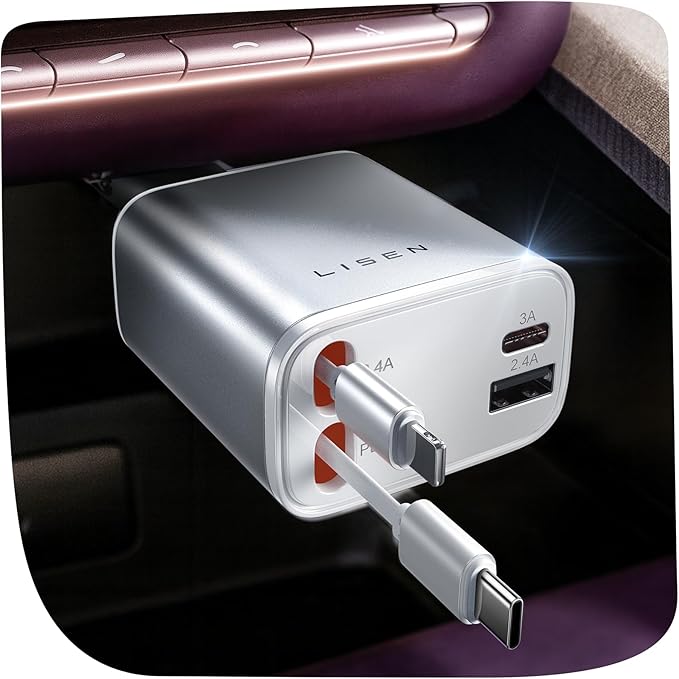 Retractable Car Charger for iPhone, for iPhone 17 Pro Max 16 15 14 13 12 Plus Mini, Cute 4 in 1 Retractable USB C Car Charger Fast Chareg for Women Men, 84W Fast Charging Car Accessorie | Multiple Ports Car Charger, Retractable Car Charger Fast C...