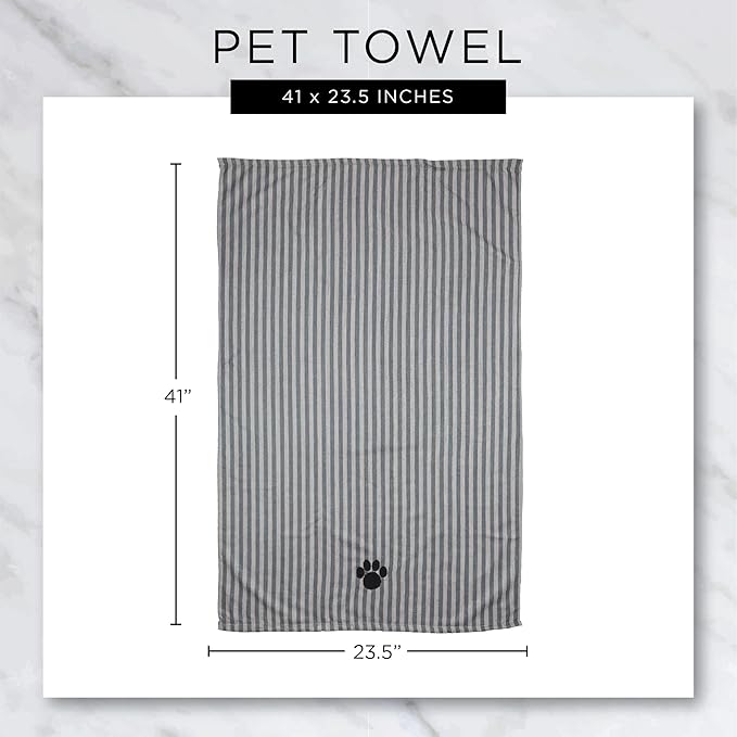 Pet Grooming Towel Collection Absorbent Microfiber X-Large, 41x23.5", Striped Aqua