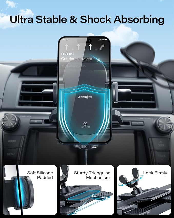 Sturdy CD Slot Phone Mount Upgraded Wireless Charger with One Hand Operation Design, Hands-Free Car Phone Holder Compatible with iPhone 17 Pro Max Plus 16 15 14 13 12 11, Samsung S25 S24
