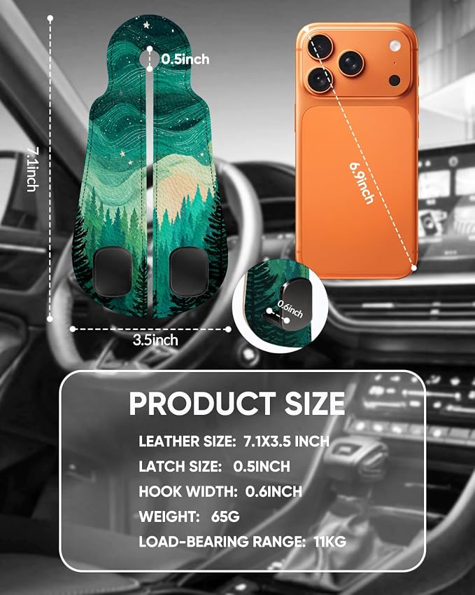 Purse Holder for Car, 2 Pack Heavy Duty Purse Hanger for Car, PU Leather Car Seat Hooks for Purses and Bags, Cute Forest Headrest Organizer for Handbags & Backpacks