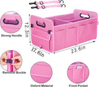 Trunk Organizer For Suv & Sedan,Car Organizers and Storage, Waterproof Collapsible & Adjustable Straps,70L Sturdy Car Organization for Car Accessories, Tools,Sundries,2-3 Compartment（Pink