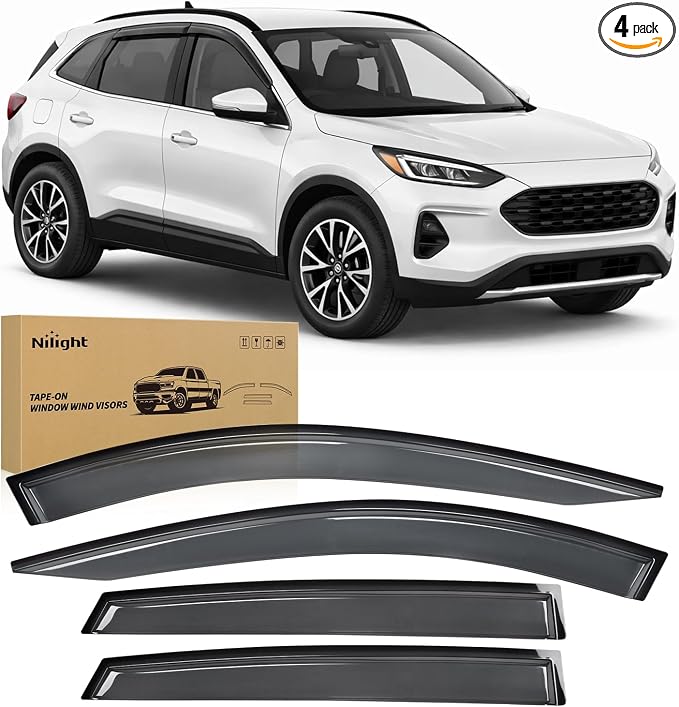 Window Rain Guards for Ford Escape 2020 2021 2022 2023 2024 2025 2026 (Not for Active), Tape-On Window Visors Outside Mount Vent Visors Window Deflectors Smoke Tint, 4PCS