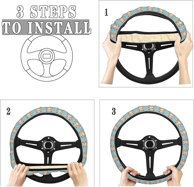 Cute Bear Love Steering Wheel Covers Anti-Slip Elasticity Car Accessories Steering Wheel Protector Universal 15 Inch for Cars SUV Vehicle Truck