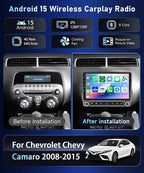 Qualcomm 8Core 4+64G Car Stereo for Chevrolet Chevy Camaro 2008-2015 Wireless CarPlay/Android Auto Android Radio 9" IPS Touch Screen,BT5.1,DSP Hi-Res,5G WiFi,GPS,SWC,Backup Camera