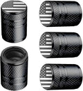 American Flag Tire Valve Stem Caps - (5 Pack) Metal Air Caps with Plastic Liner, Corrosion Resistant, Leak-Proof, Universal Stem Covers for Cars Trucks Motorcycles and Bikes - Black