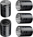 American Flag Tire Valve Stem Caps - (5 Pack) Metal Air Caps with Plastic Liner, Corrosion Resistant, Leak-Proof, Universal Stem Covers for Cars Trucks Motorcycles and Bikes - Black